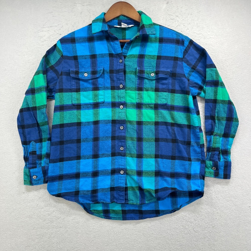 Old Navy Flannel Shirt Womens Small Blue The Boyfriend Shirt Plaid Cabincore